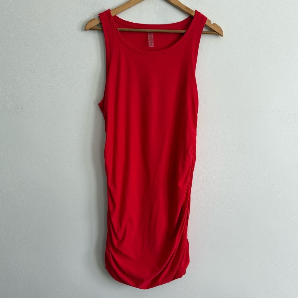 Beyond Yoga Red Ruched Sleeveless Tank Stretch Bodycon mini Dress XL